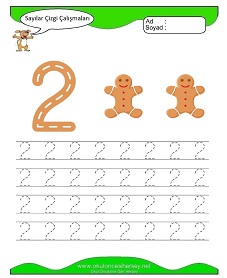 2 Rakamı Çizgi Çalışmaları Çalışma Sayfaları